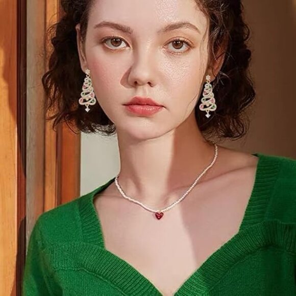 Neiman Marcus Rhinestone Light Luxury Christmas Tree Tassel Earrings - Picture 3 of 6